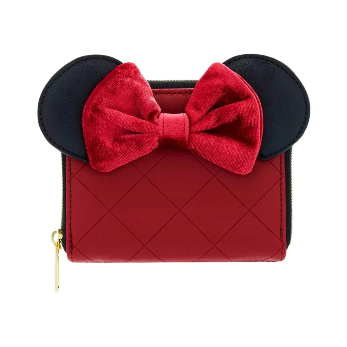 Loungefly Disney Minnie Mouse Burgundy Velvet Bow Mini Zipper Wallet