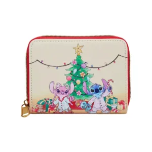 Stitch and Angel Holiday Tree Mini Zipper Wallet Disney Loungefly