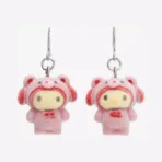 Flocked Latte Bear My Melody Earrings Sanrio Hello Kitty and Friends - Imagen 2