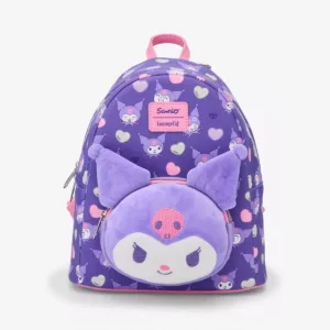 Kuromi Hearts Plush Face Mini Backpack Loungefly Sanrio