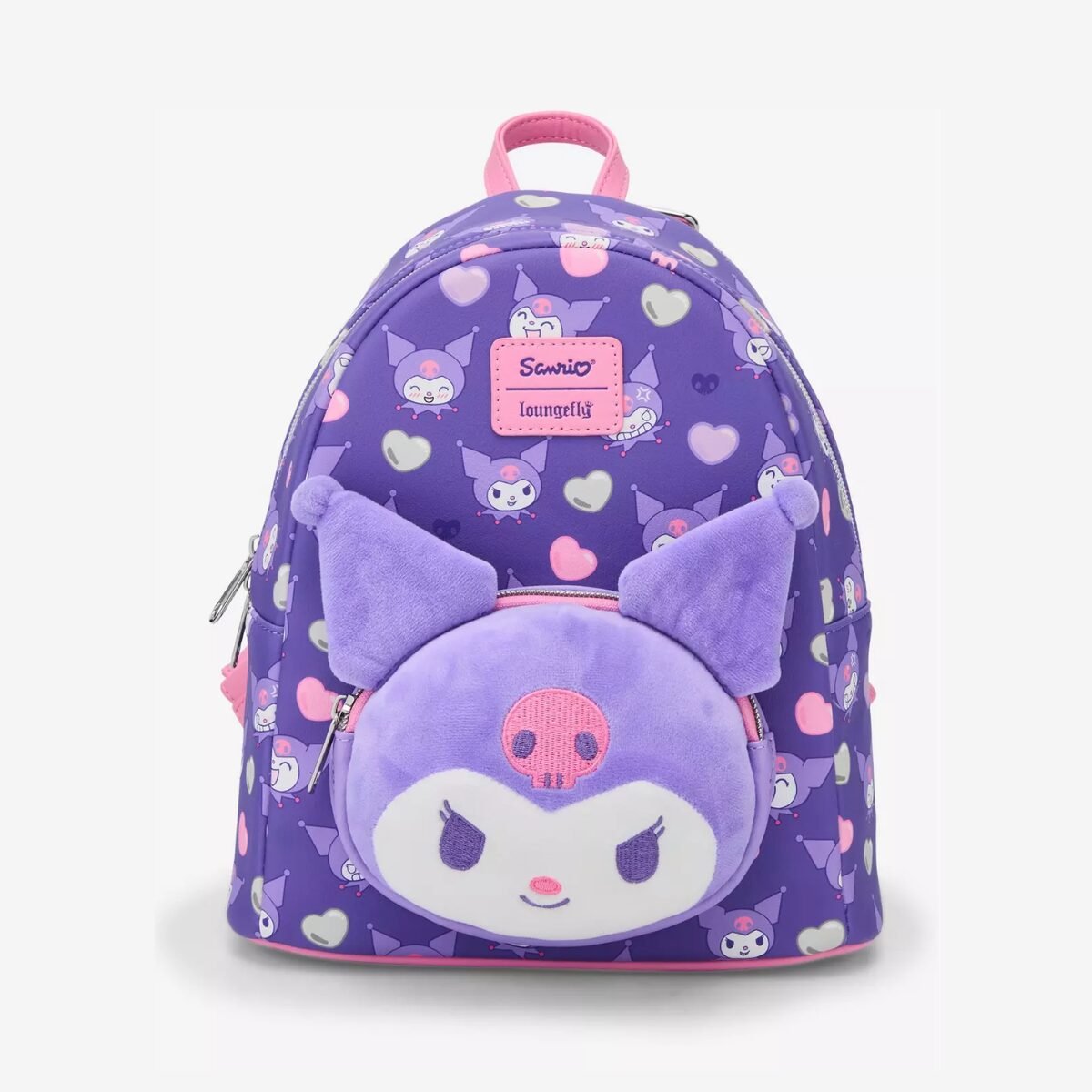 Kuromi Hearts Plush Face Mini Backpack Loungefly Sanrio